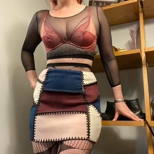 Ark & Co Patchwork Goth Mock Suede High Rise Skirt